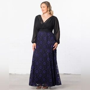 Kiyonna Black & Violet Maxi Mon Tresor Lace Evening Gown/Dress, Size 1x 14/16